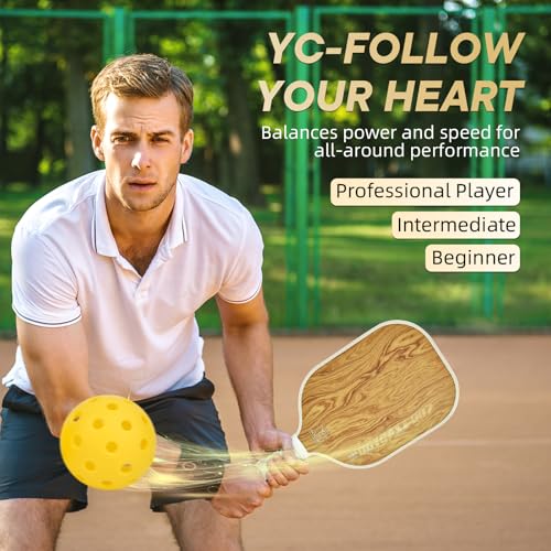 YC DGYCASI Pickleball Paddles Set of 2, 2026 USAPA Approved Pickleball Set, Fiberglass Lightweight Pickle Ball Rackets 2 Pack, 2 Outdoor Pickleball, 2 Indoor Pickleball Balls, 1 Pickleball Bag - color: Wood Grain