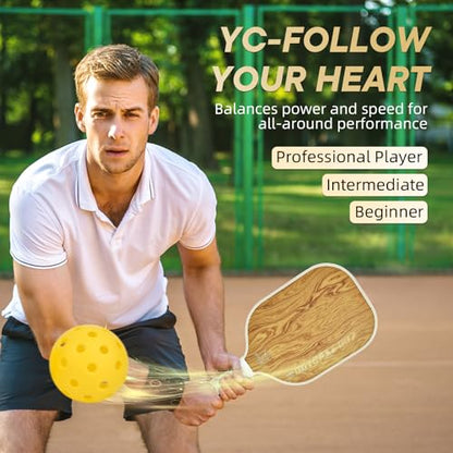 YC DGYCASI Pickleball Paddles Set of 2, 2026 USAPA Approved Pickleball Set, Fiberglass Lightweight Pickle Ball Rackets 2 Pack, 2 Outdoor Pickleball, 2 Indoor Pickleball Balls, 1 Pickleball Bag - color: Wood Grain