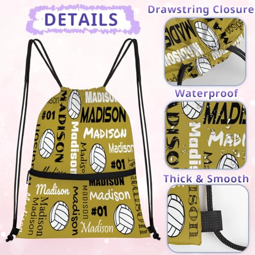 Custom Volleyball Style Drawstring Bag, Personalized Sports Ball Backpack Drawstring Sack Cinch Bags for Team Gift Party Favors, Brown - color: Dark Purple