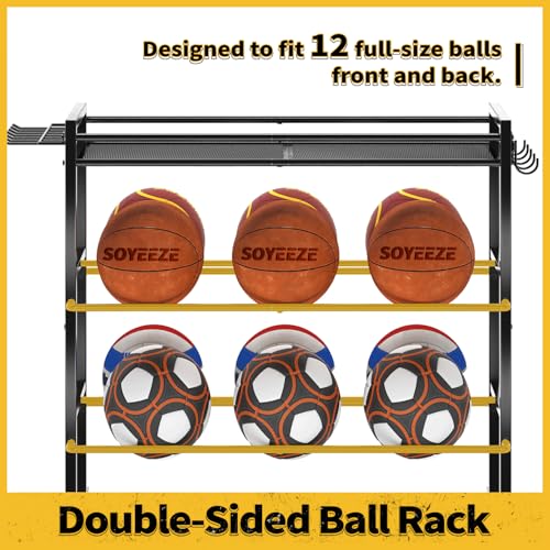 SOYEEZE Sports Equipment Organizer- Ball Storage for Garage,4 Tiers Outdoor Toy Storage,Soccer Racks,Basketball Shooting Training Stand Cart with Wheels and Hooks for Home-School and Gym Use - style: 4 Tiers
