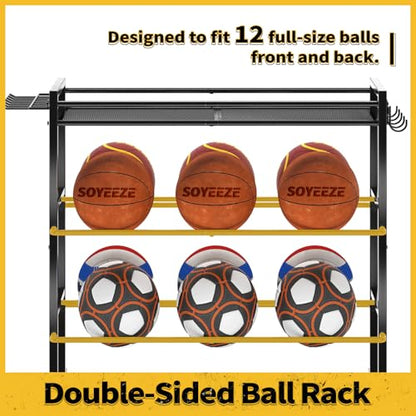SOYEEZE Sports Equipment Organizer- Ball Storage for Garage,4 Tiers Outdoor Toy Storage,Soccer Racks,Basketball Shooting Training Stand Cart with Wheels and Hooks for Home-School and Gym Use - style: 4 Tiers