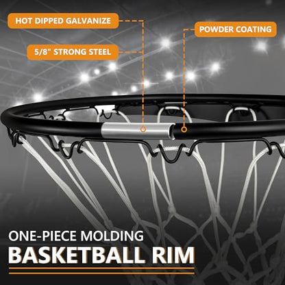 Basketball Rim Replacement, Single-Spring Breakaway Basketball Rim Outdoor Indoor, Universal 18 Inch Heavy Duty Basketball Hoop Rim and Net - color: BLACK, style: HOOKS Basketball Rim