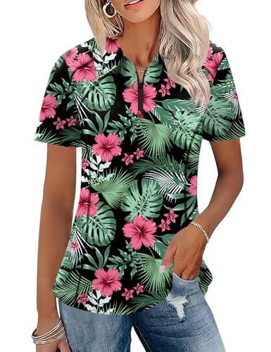 LUYAA Womens Golf Shirt Summer 1/4 Zip up Polo Shirts for Women Short Sleeve Moisture Wicking Gym Workout Tops
