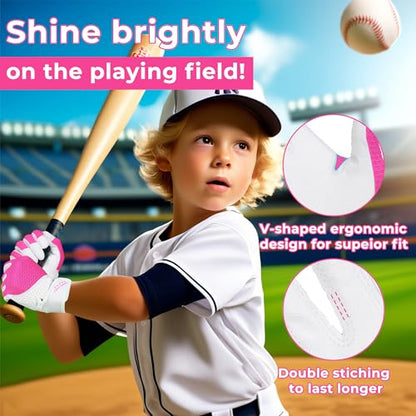 AIGEVTURE Baseball Bating Gloves Adult Youth Baseball Softball Batting Gloves Adult Kids Boys Girls - color: Pink, size: Kids X-Small