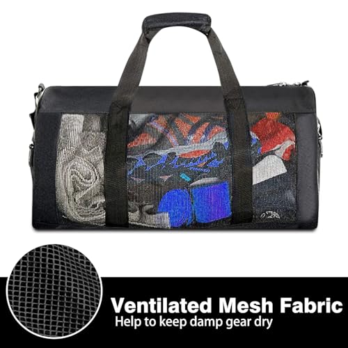 Boxing Gym Bag, WITSTEP Mesh Boxing Duffle Bag with Detachable Shoulder Strap Breathable Gym Duffle Bag for Sweaty Clothes and Equipment, Sturdy Wrestling Karate MMA Workout Bag for Men Women