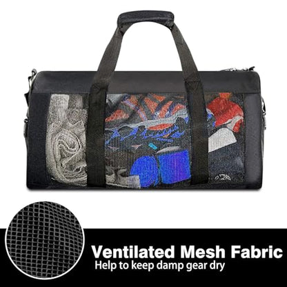 Boxing Gym Bag, WITSTEP Mesh Boxing Duffle Bag with Detachable Shoulder Strap Breathable Gym Duffle Bag for Sweaty Clothes and Equipment, Sturdy Wrestling Karate MMA Workout Bag for Men Women
