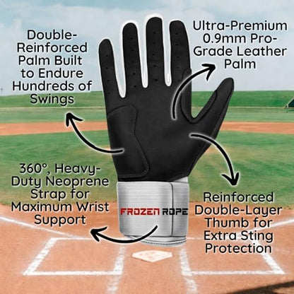 F3 Frozen Rope Batting Gloves - Premium Leather (0.9mm) Long Cuff Batting Gloves - Pro-Grade Baseball and Softball Gloves - Men, Women, and Youth Sizes - color: Neon/Black, size: Youth Small