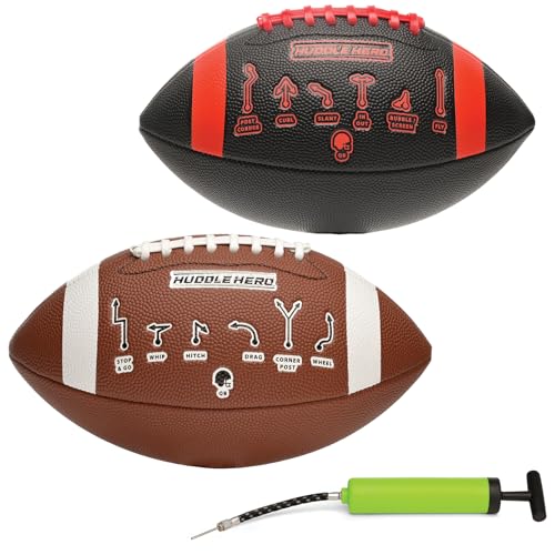 Xcello Sports Huddle Hero Junior Football 2-Pack w/Pump (Black/Blue and Brown/White) - color: Black and Red, size: Junior