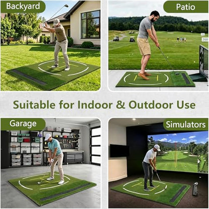 Upgraded Golf Hitting Mat, Dual Turf Golf Practice Mat with Alignment Guide Lines,Ball Tray, Non Slip Rubber Base & EVA Cushion - size: 6x4ft 1.22"