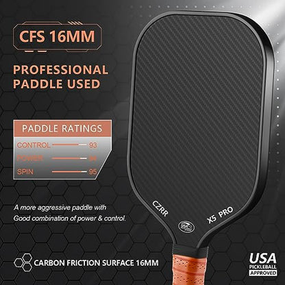 Pickleball Paddle, USA Pickleball Approved, 3K Raw Carbon Fiber Surface (CFS) High Grit & Spin, with 16MM Polypropylene Honeycomb Core, Ideal for Novice and Professional Players - style: 16MM-2PCS