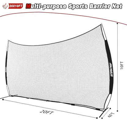 Sports Barrier Net,Sports Net,Barricade Backstop Net,Perfect for Baseball,Softball,Soccer, Basketball,Lacrosse - style: 20X10Ft-Black