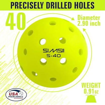 S-40 Outdoor Pickleball Balls - 40 Holes, Approved by The USAPA - Durable PE Material, Seamless Construction, Tournament Grade, 3/12/40/100 Pack - Pickleballs - color: Neon Green, size: 3 Count