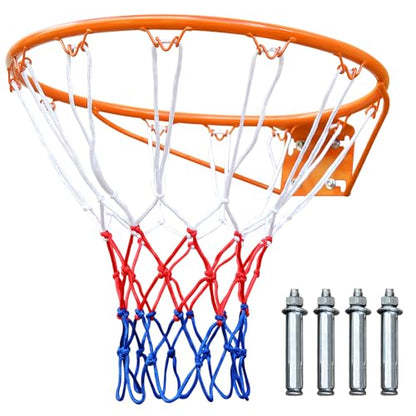 Basketball Rim Replacement Standard 18" Steel Rim Wall Mounted Basketball Goal Hoop with Net for Indoor Outdoor