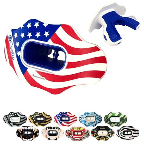 Football Mouth Guard Lip Guard MAXX/Might Football and High Impact Sports Lip Protector for Adults & Youth (Strap Included) - color: American Flag -(Two Layers), size: Without Case ( Adult 8+ )