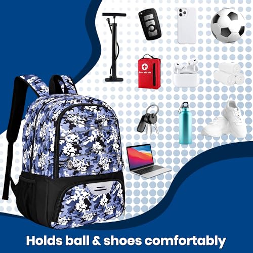 Hsmihair Youth Soccer Bag-Soccer Backpack&Backpack for Football Basketball,with Ball Compartment Separate Cleat Package - color: BlueCamo