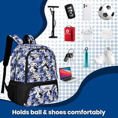 Hsmihair Youth Soccer Bag-Soccer Backpack&Backpack for Football Basketball,with Ball Compartment Separate Cleat Package - color: BlueCamo