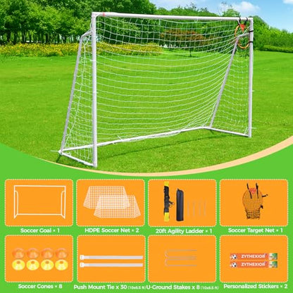 Soccer Goal 12x6,10x6.5, 8x6, 6x4FT Soccer Goals for Backyard Metal Soccer Goals for Kids Youth Adults Large Outdoor 2" Steel Soccer Goal Post Frame with Soccer Net Target Net Portable Agility Ladder - style: 10×6.5 FT