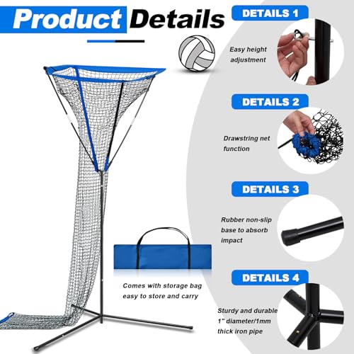 Meooeck 3 x 3 ft Volleyball Setter Trainer Net Volleyball Training Equipment Adjustable Angle, Ideal for Serving, Spiking, Setting, Suitable for Both Indoor and Outdoor Training Sessions