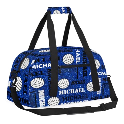 Custom Volleyball Gym Bag Duffel Bag for Women Men, Personalized Name Sport Bag Overnight Bags Customized Travel Weekender Bag, Navy Glitter - color: Navy Glitter