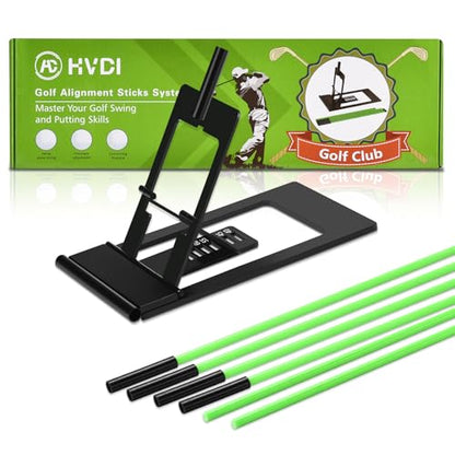HVDI Golf Alignment Sticks Holder with Angle Adjustment, Golf Training Aid with Golf Alignment Stick, Weighted Golf Swing Training Aid Golf Trainer for Putting, Swing, Aiming