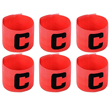 6 Pieces Elastic Soccer Captain Armband Adjustable Football Basketball Player Bands for Adult Youth - color: Rose Red