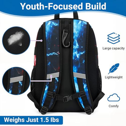 Youth Baseball Bag - Softball Bag for Girls & Boys with Shoes Compartment, Bat Backpack for Baseball, T-Ball & Softball Equipment - color: Lighting-Red Blue