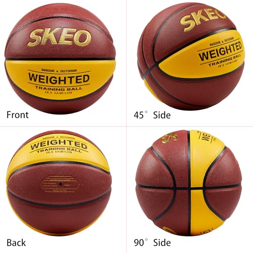 SKEO Weighted Basketball, 2.2/3/3.3LBS 28.5"/29.5" Trainer Heavy Basketballs Made of Composite, Indoor Outdoor Training Ball for Improving Handling Dribbling Rebounding - size: Size 7 Adult -3LBS/1.3KG