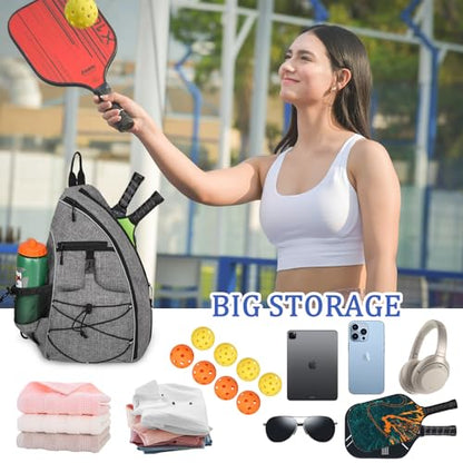 Goloni Pickleball Sling Bag for Men Women, Lightweight Pickleball Backpack with Fence Hook - color: Grey