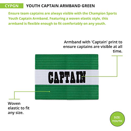 Champion Sports Youth Captain’s Arm Band, Green - Unisex Woven Elastic Nylon Captain Arm Bands for Soccer, Football, Basketball and More - Premium Team Sports Accessories for Kids