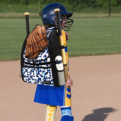 Youth Baseball Bag with Vented Shoe Compartment, Softball Bat Bag for Batting Mitten, Helmet, Teeball Gear - Adult Boys Girls Kids - color: Leo-print