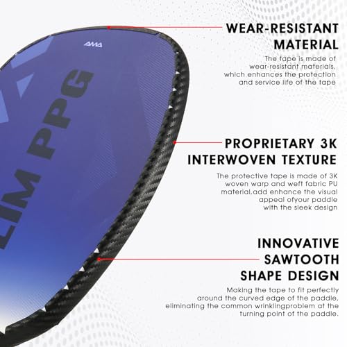 PICKLETECH Pickleball Paddle Protection Tape - 3K PU Interwoven Texture - Paddle Head Edge Guard - Racket Edge Protection Tape -Fit Perfectly Curved Edge -No Wrinkling - color: 3K Black, size: Width 20mm