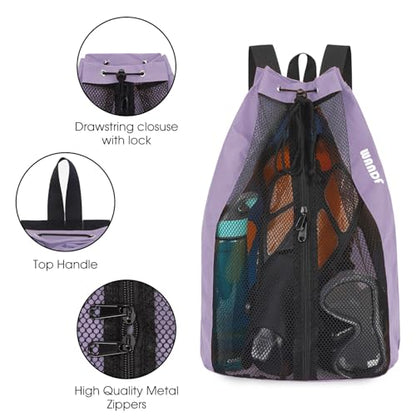 WANDF Swim Bag Mesh Drawstring Backpack Beach Backpack for Swimming, Gym, and Workout Gear - color: Purple