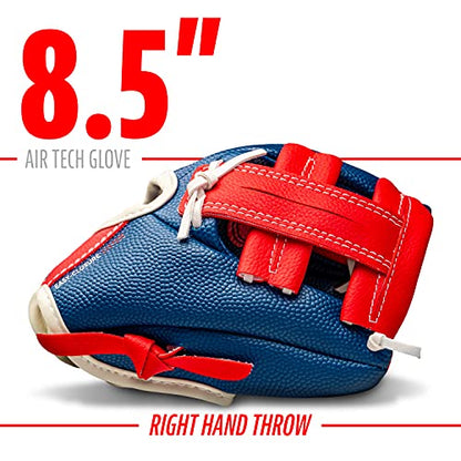 Franklin Sports Air Tech Baseball Glove with Ball - Tee Ball - Soft Air Tech Foam - color: Navy/Red, size: 8.5"