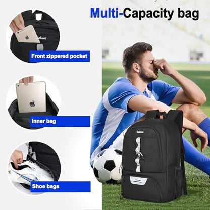 Goloni Youth Soccer Bag,Basketball Bag with Ball Compartment & Shoe Compartment,Backpack for Football Volleyball Basketball - color: Black