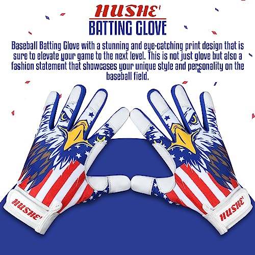 Hushe' American Flag Batting Gloves & Softball Gloves USA Flag Baseball Batting Gloves Youth Kids Baseball Batting Glove for Youth Men Adult & Unisex. - color: White Eagle, size: Youth Small