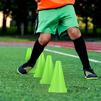 Hoteam 30 Pieces 9 Inch Traffic Cones Plastic Sport Agility Training Safety Cones Soccer Practice Equipment for Basketball Football Drills Exercise, Outdoor Activity and Events - color: Green