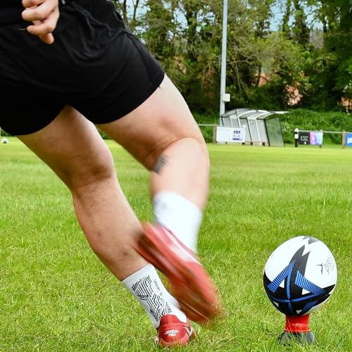 Precision Rugby Telescopic Kicking Tee, Adjustable Height 8 to 14 cm, Durable Heavy Duty Stable Base, Low, Medium and High Kicking Angles, Black/Red