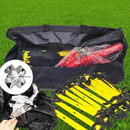 Agility Speed Training Equipment Set, 20ft Speed Ladder, 4 Hurdles, 12 Speed Cones, Ankle Bands, Resistance Chutes, Running Parachute Basketball Football Soccer Training Equipment