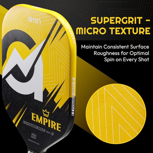 A11N SPORTS Empire Thermoformed Edgeless Pickleball Paddle | Carbon Fiber Face with SuperGrit Texture for Ultimate Spin | Longer Handle for Double-Handed Backhand - style: PowerMax丨Yellow