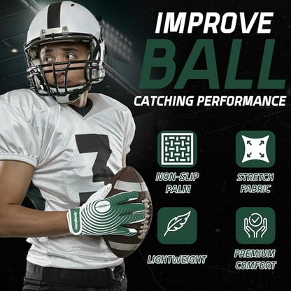 HANDLANDY Youth Football Gloves, Kids Sticky Receiver Gloves,Super Grip Football Glove Best Gift for Boys,Girls - color: White and Green, size: X-Small-Youth