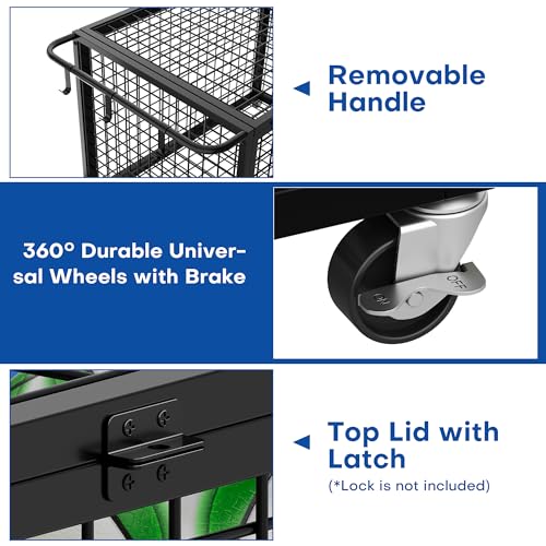 Boshen 41.7" Extra Large Ball Cart Storage Rolling with Lockable Wheels Lid & Removable Handle, XXL Sports Equipment Basketball Storage Holds Up to 36 Balls for School, Club, Gym, Garage