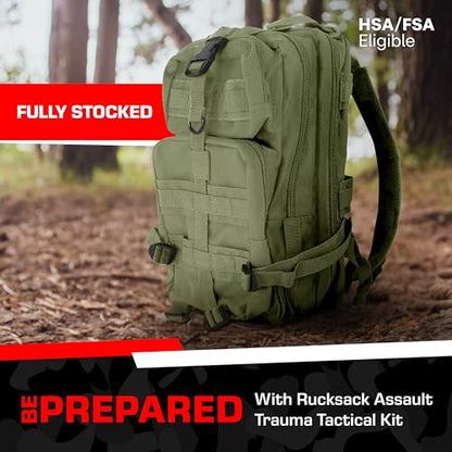 MediTac Rucksack Assault Trauma Tactical Kit Feat. SOF Tourniquet, Chest Seals, Clotting Gauze – Olive Drab