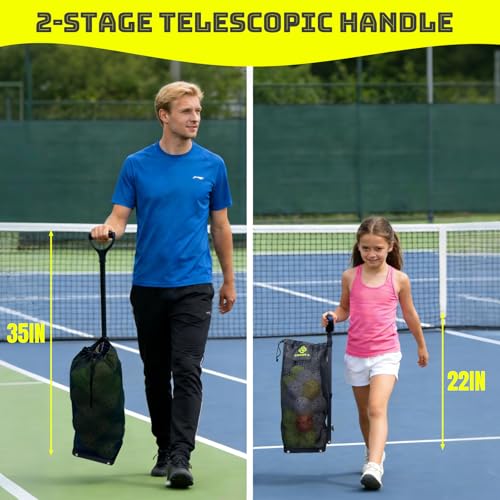 Lightweight Tennis Ball Hopper – Holds 50+ Tennis Balls or 40+ Pickleballs | Durable Steel Frame | Portable Adjustable Ball Picker for Hard Court, Clay, Grass - color: Black