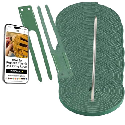 TOFL Baseball Glove Lace Kit | 6 Leather Laces, Lacing Needle, Thumb & Pinky Straps | Heavy Duty Baseball Glove Relacing Kit - color: Green