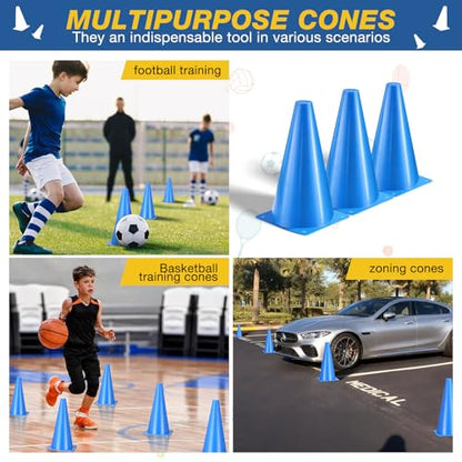 12 Inch Durable Cones,12pcs Versatile Plastic Traffic Cones and Soccer Cones for Sports Training,Agility Drills,Parking Safety,Basketball Training,Football Training. - color: blue