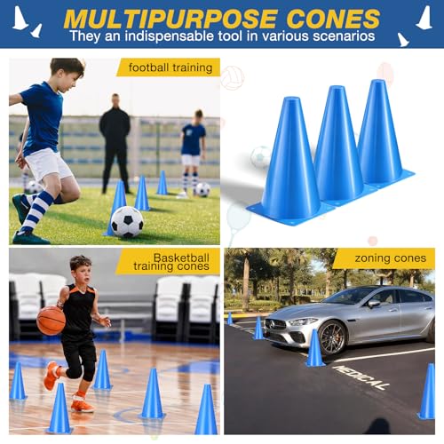 12 Inch Durable Cones,12pcs Versatile Plastic Traffic Cones and Soccer Cones for Sports Training,Agility Drills,Parking Safety,Basketball Training,Football Training. - color: blue