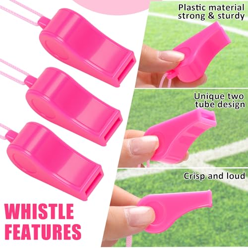 Flutesan 48 Pcs Whistles Bulk with Lanyard Sports Loud Crisp Sound Whistles for Coach Referees Training Emergency - color: Pink