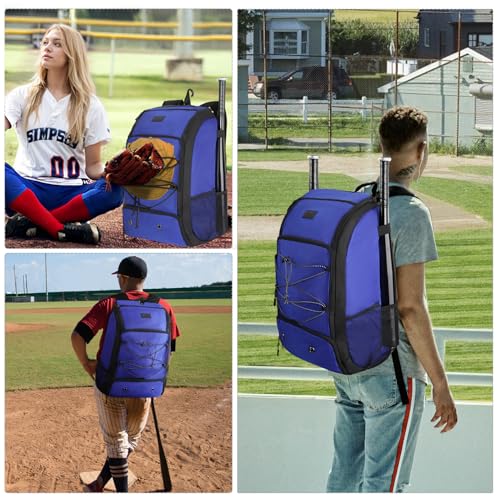 MATEIN Baseball Backpack, Softball Bat Bag with Shoes Compartment for Youth, Boys and Adult, Lightweight Baseball Bag with Fence Hook Hold TBall Bat, Batting Mitten, Helmet, Caps, Teeball Gear - color: Blue, size: 29L