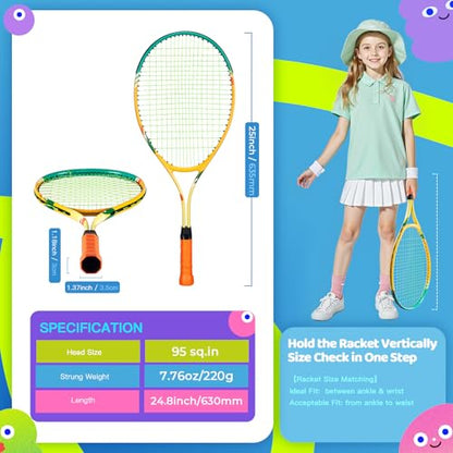 AboveGenius Kids Tennis Racket Set, 21/23/25 inch Tennis Racket for Toddler Youth Starter Kit, 3 Balls, 2 Lightweight Racquets with Easy Carrying Shoulder Strap Bag - size: 25 inch