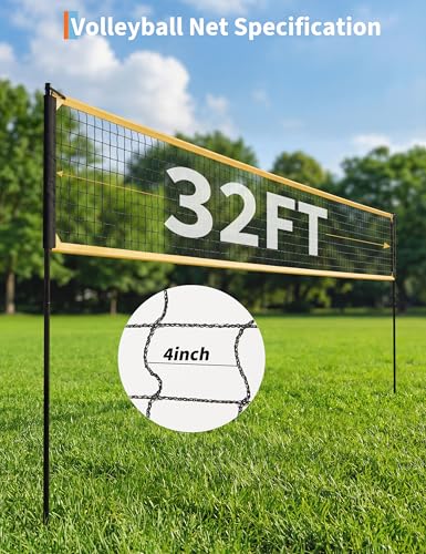 GAOMON 32FT Portable Volleyball Net System for Backyard and Beach - Professional Volleyball Net with 3-Level Adjustable Height Poles, Carrying Bag, Outdoor Volleyball Set for Grass & Sand